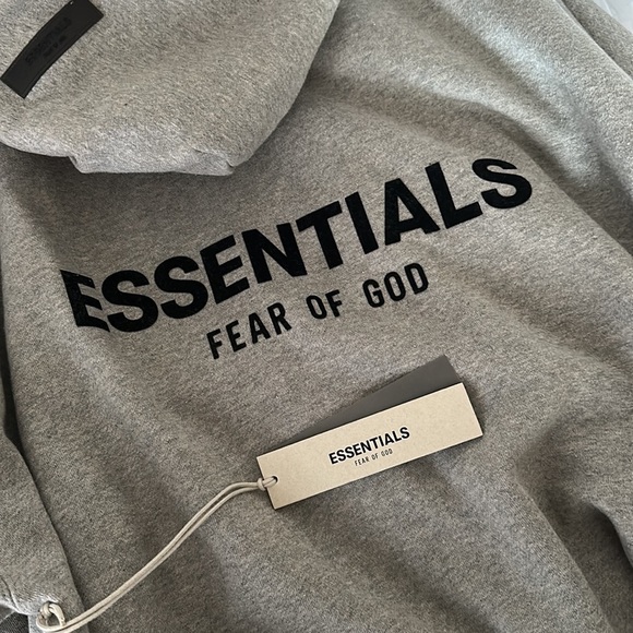 Fear of God Essentials  FOG Essentials Flocked Hoodie Dark Oatmeal - Picture 13 of 15